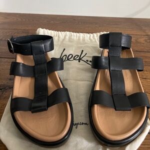 beek Black Leather Sandals with Straps